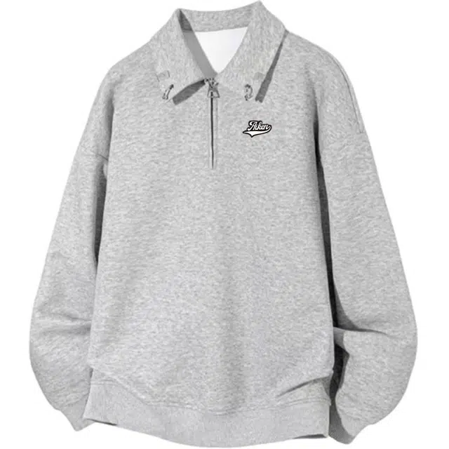 爱肯 美式高街痞帅华棉金属扣半拉链小众设计感上衣潮流个性炸街百搭宽松户外舒适休闲运动通勤卫衣 男女同款