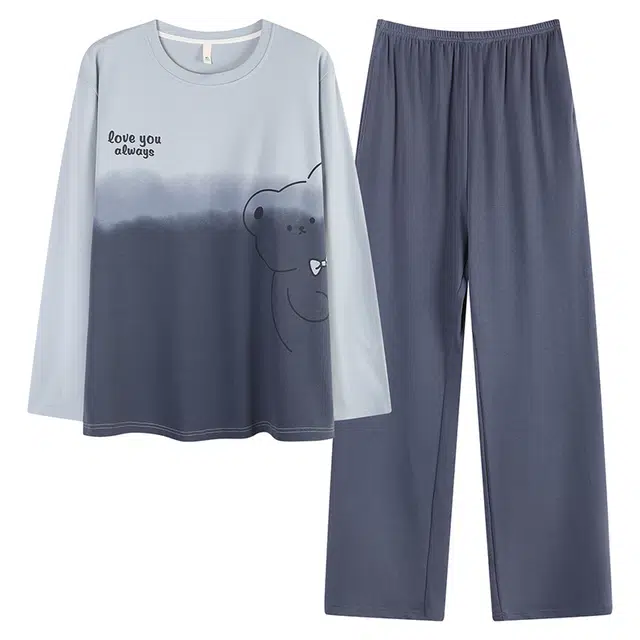 俏霓桐 可爱卡通纯棉亲肤时尚渐变色圆领休闲简约长袖长裤家居服可外穿睡衣套装 男款