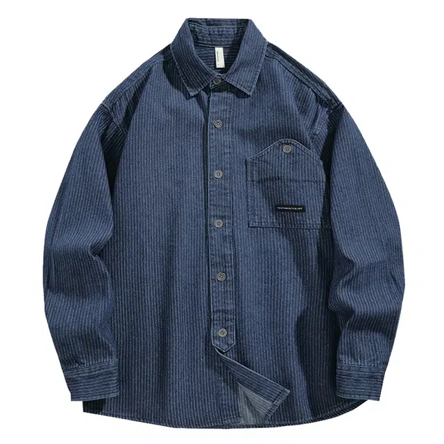 米素力 覆古条纹长袖落肩袖衬衫 男女同款