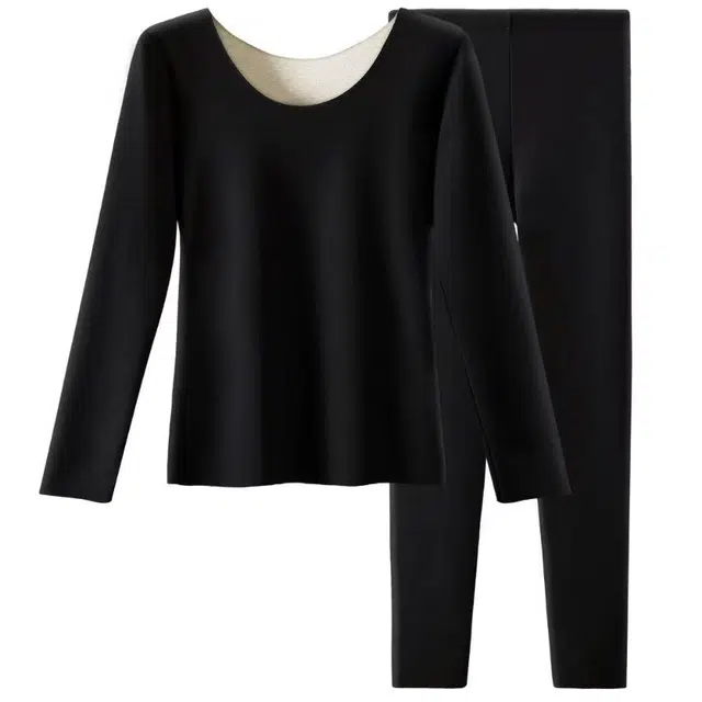 草本初色 蚕丝徳绒无痕加绒蓄热打底亲肤舒适内搭秋衣秋裤羊毛发热加厚高弹贴身无束缚秋冬保暖套装 女款