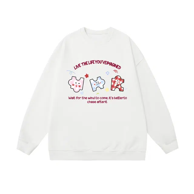 棉基因 早秋高街童趣甜酷风时尚潮牌简约潮男青少年复古男装减龄感通勤高级感韩系穿搭女士基础款无帽打底衫慵懒风女圆领卫衣 男女同款