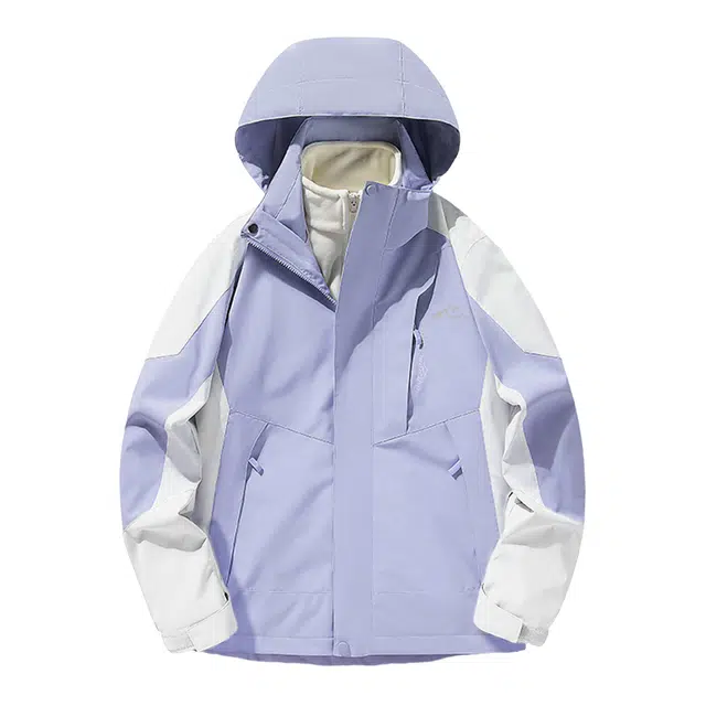 赛琪 可拆卸帽山系户外简约三合一加绒加厚抓绒内胆露营钓鱼登山基础款宽松休闲撞色拼接百搭连帽长袖防风防水夹克外套 男女同款