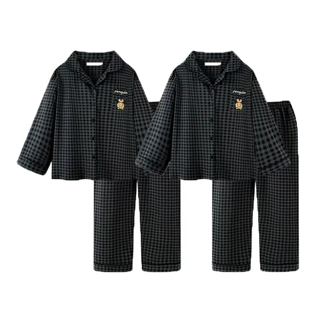 静英鸾 卡通企鹅格子甜美风休闲舒适家居服睡衣套装 男女同款