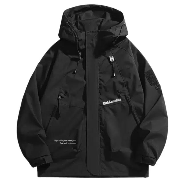 棉基因  美式高街简约户外机能魔术贴休闲百搭宽松连帽大口袋  防水防风透气耐磨防雨冲锋衣 男女同款