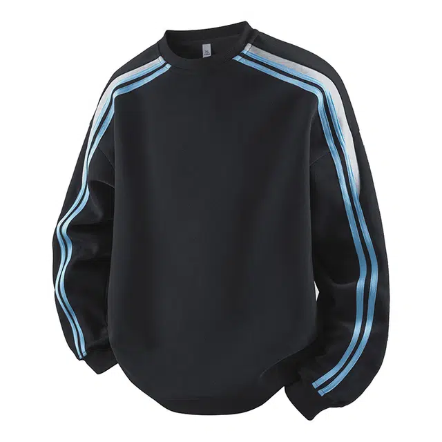 海尔斯 时尚百搭条纹圆领撞色宽松卫衣 男女同款