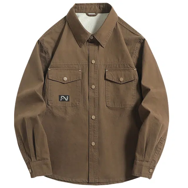 米素力 纯棉工装长袖常规休闲风衬衫 男款