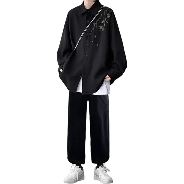 邦固依品 春秋季长袖男生休闲一套搭配潮流痞帅气衬衣外套三件套衬衫套装 男款