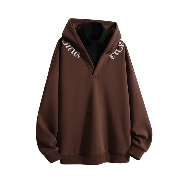 金贝勒 重磅美式高街基础简约字母印花高级感拼接撞色立领假两件秋冬打底衫慵懒学院连帽套头卫衣 男女同款