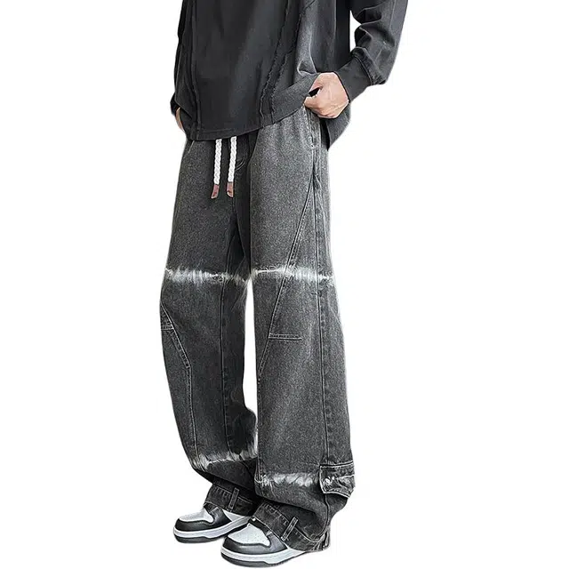 海尔斯 纯色洗水工装复古休闲港风宽松直筒牛仔裤 男款