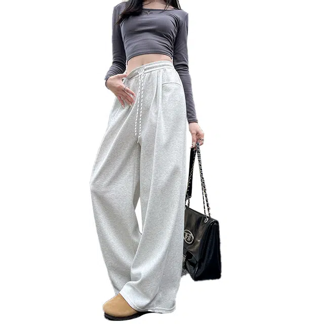 棉购 美式运动裤女春秋直筒拖地卫裤宽松慵懒小个子阔腿裤休闲裤 女款