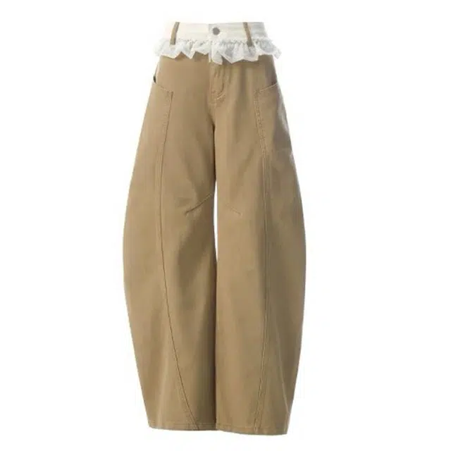 极限涡轮 美式复古高街小众痞帅潮流花边直筒裤无性别主义穿搭亲肤柔软时尚个性显瘦宽松休闲百搭垂感辣妹设计感弯刀裤牛仔裤 男女同款