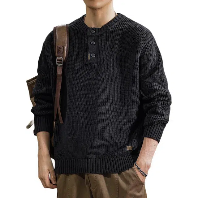 遨宇 美式复古潮流高街风亨利领休闲美式潮牌户外慵懒风外套针织衫 男女同款