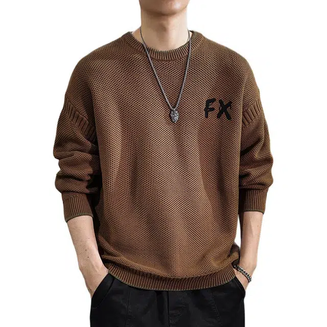 遨宇 美式复古高级感潮流极简风简约纯色重磅大码户外休闲针织衫 男女同款