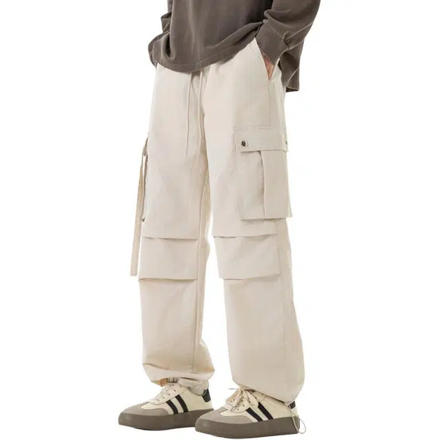 左岸 美式复古帅气潮流伞兵裤长裤休闲宽松褶皱直筒裤柔软舒适轻便春秋季山系户外机能裤工装裤 男款