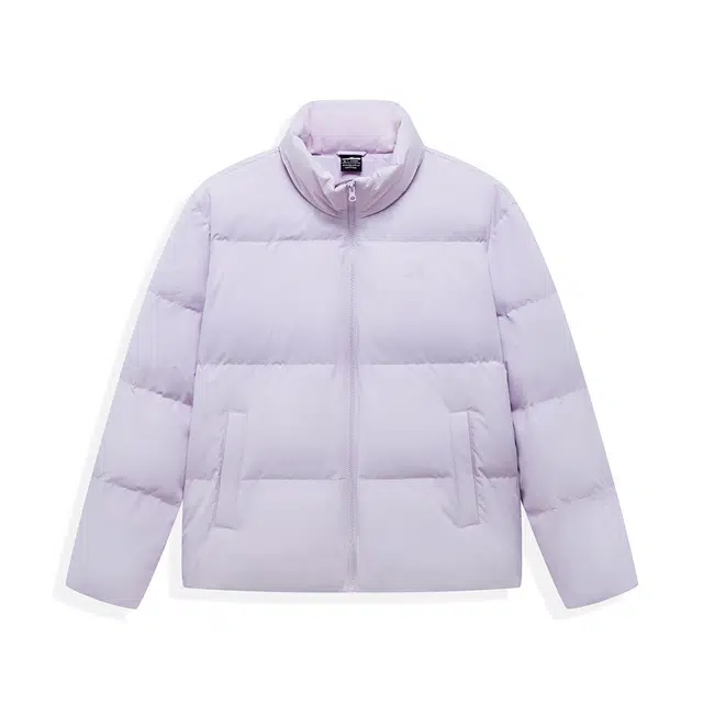 特步 户外纯色运动保暖立领长袖加厚宽松舒适羽绒服 男女同款 伴月紫