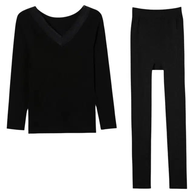 潞优野 显瘦轻暖舒适锁温无痕羊毛打底衫发热内搭加绒冬季秋衣裤 保暖套装 女款