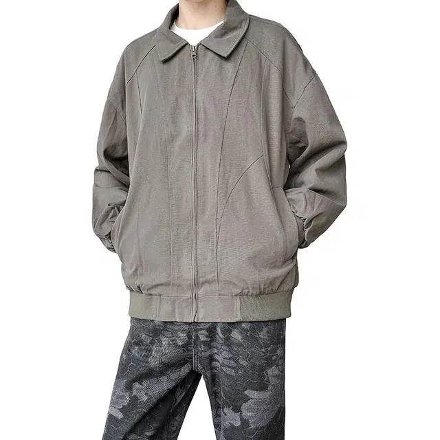 冈哉 美式复古底特律工装口袋翻领宽松版型老钱风休闲个性百搭简约舒适高街潮流户外日常通勤长袖纯色夹克 男女同款