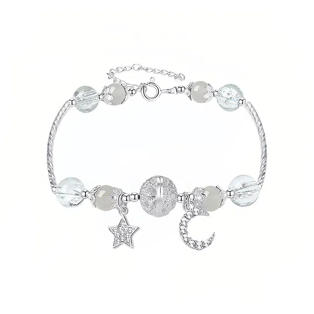 前方大荒野 星月相伴星河璀璨闪亮迷人月牙清新精致时尚小众设计#好运 琉璃 手链 女款