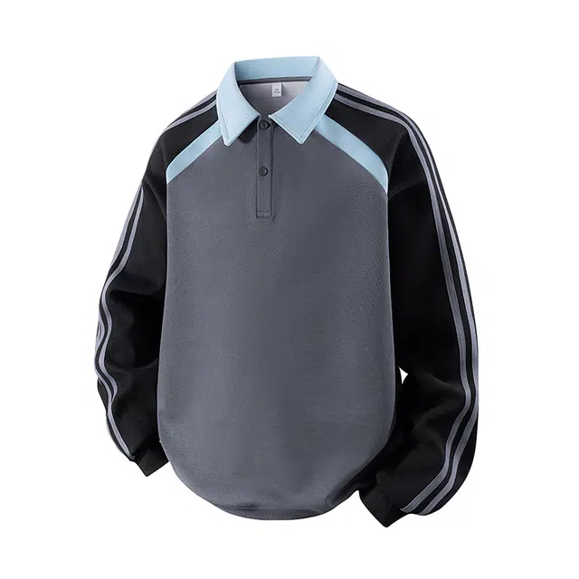 海尔斯 休闲撞色宽松翻领卫衣 男女同款