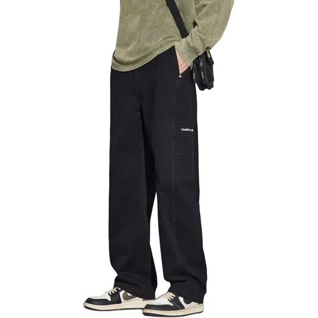 协协乐 美式纯棉高街拼接氛围感春秋季机能风宽松直筒潮牌青少年痞帅韩版工装百搭运动长裤休闲裤 男款