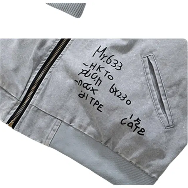 稻草人 青少年美式休闲时尚个性涂鸦夹克字母印花宽松潮流设计感长袖上衣春秋翻领牛仔外套 男女同款