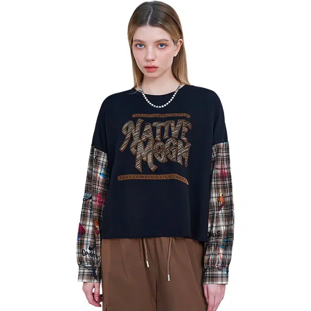 木果果木 秋季 拼接格子字母印花拼色长袖通勤卫衣 常规 女款