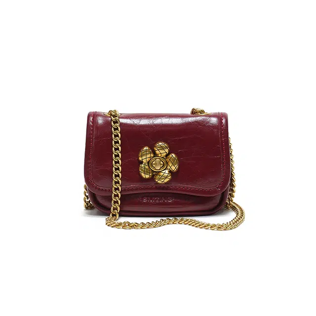 西木汀 小花包 小众设计高级感通勤时尚休闲简约链条包 牛皮 单肩包 常规 女款 红色/咖色/黑色