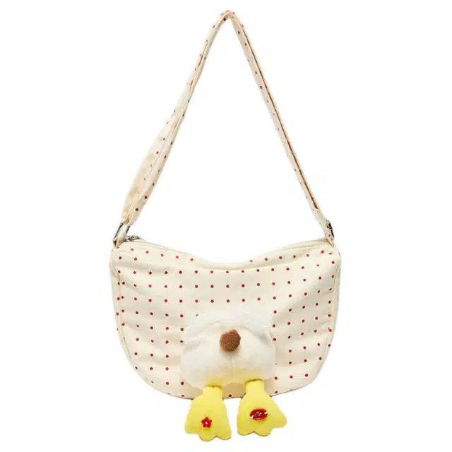 三福 活力萌趣立体玩偶多巴胺百搭 尼龙 饺子包斜挎单肩包 中号 女款 红白波点