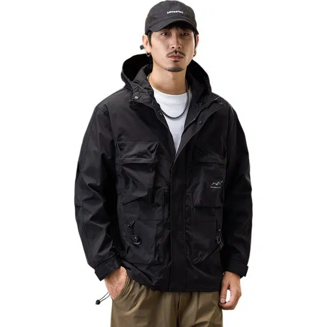 协协乐 美式复古连帽山系户外男装春秋季休闲登山防风防水冬季保暖工装外套潮牌夹克 男款