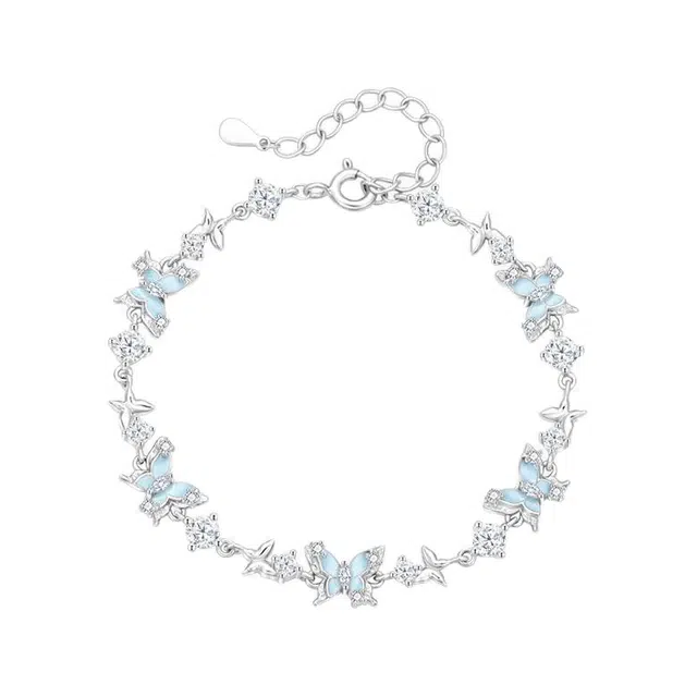 【999银&夜光蝴蝶】 央创时尚 中国黄金 暗影精灵爆闪纯银拼接手饰 浪漫梦幻轻奢小众精致优雅百搭 表白礼盒装#好运 足银 手链 女款