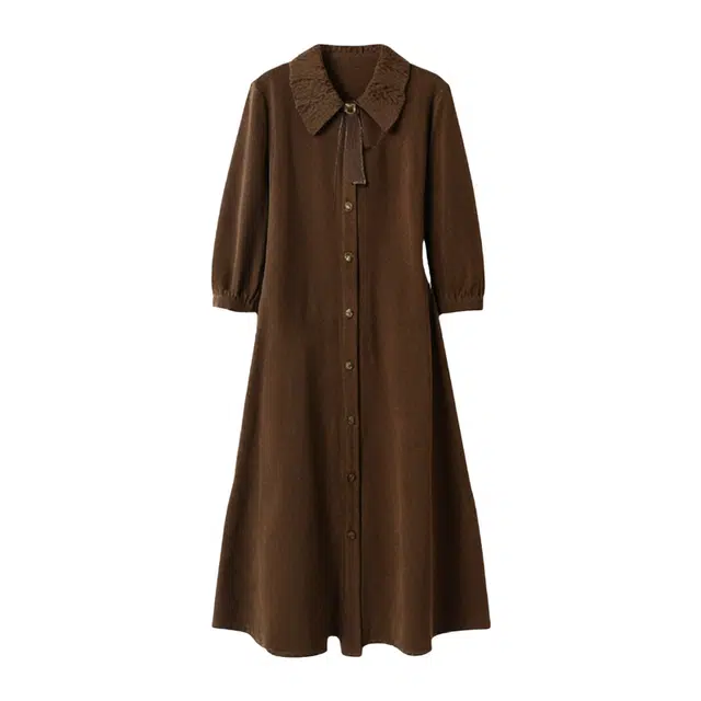 潞优野 美拉德优雅复古衬衫毛织领拼接长袖连衣裙 女款