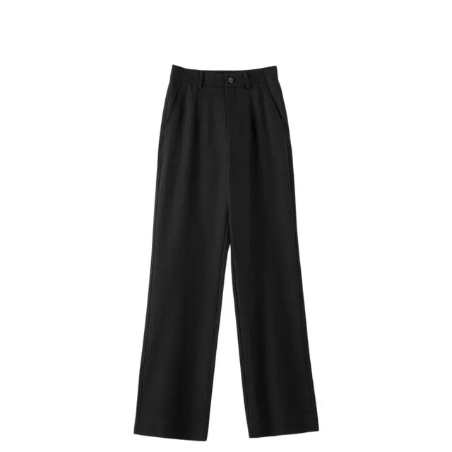 晚白 微弹口袋设计高腰版型直筒裤口休闲裤 女款