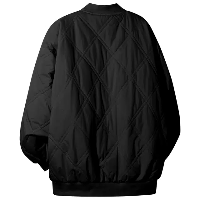 吾皇猫 学院风美式复古菱形格子设计简约字母印花宽松舒适透气棒球领单排扣百搭加绒加厚保暖秋冬季棉衣棉服休闲飞行员夹克外套 男女同款