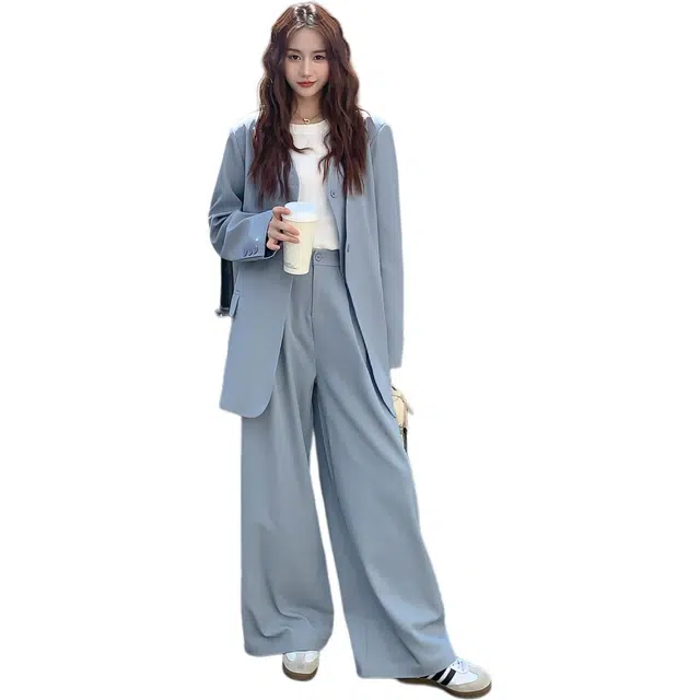 稻草人 休闲通勤西服外套阔腿裤两件套时尚穿搭西装套装 女款
