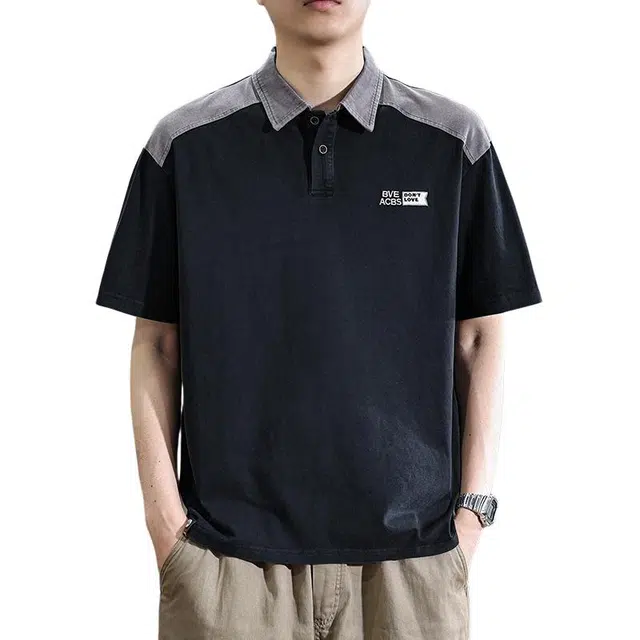 遨宇 夏季美式复古潮流极简风复古短袖翻领户外针织衫 男女同款