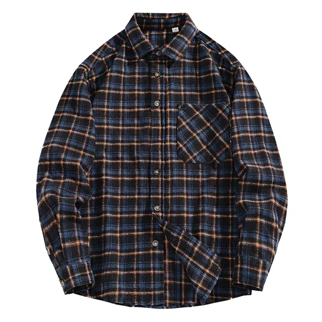 米素力 磨毛格子秋季落肩袖长袖通勤风衬衫 男女同款