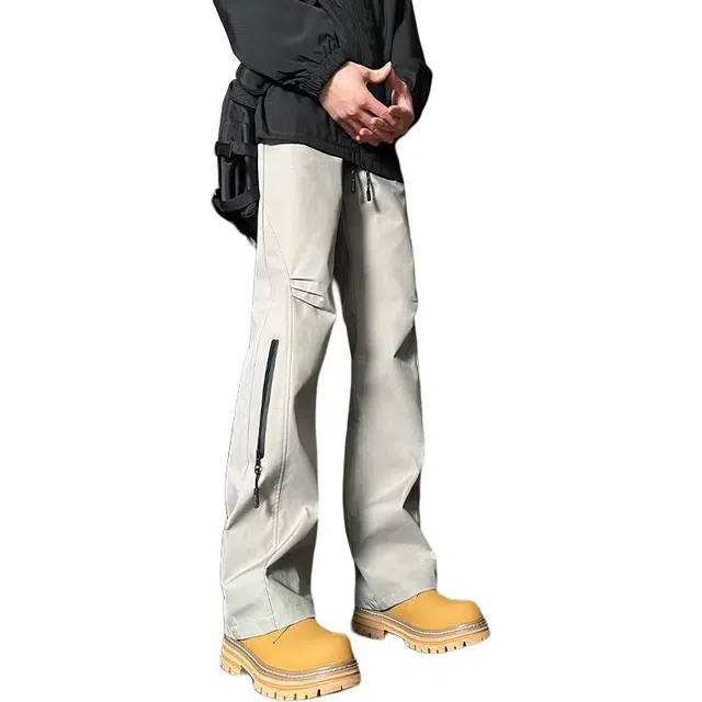 尘映 美式高街痞帅早秋常规加绒款防水山系户外拉链校园穿搭直筒阔腿裤男宽松拖地裤无性别亲肤学院百搭通勤运动裤子休闲裤 男女同款