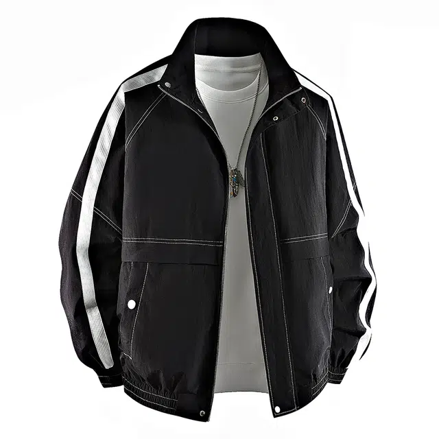 马员外 美式复古休闲宽松舒适百搭日常通勤拼接高领拉链加大码飞行员夹克 男女同款