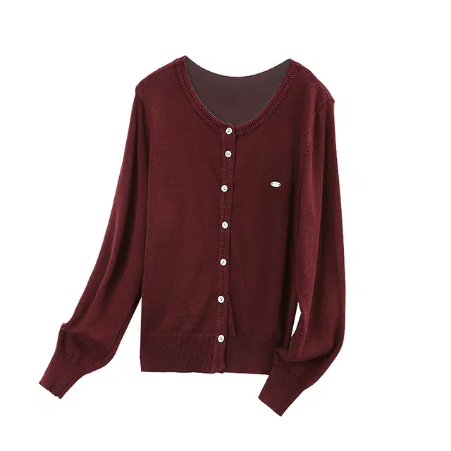 苏醒的乐园 秋季时尚短款气质圆领纯色百搭基础长袖开衫针织衫 女款