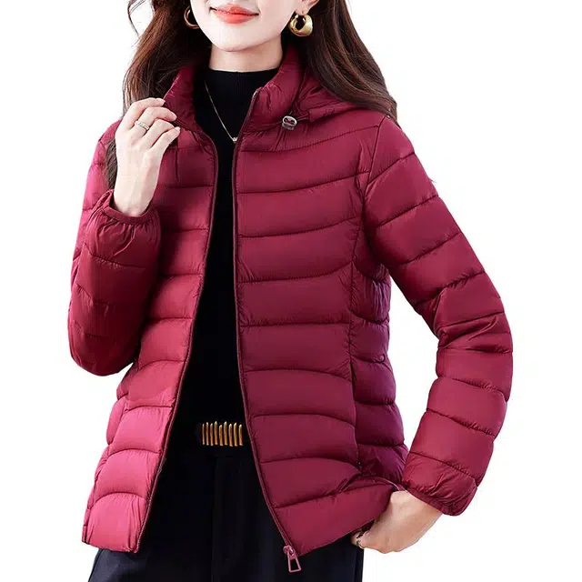 缪斯的诱惑 秋冬经典时尚优雅纯色简约基础轻便舒适运动休闲日常显瘦洋气减龄拉链开衫外套棉衣加绒加厚保暖御寒轻薄百搭立领连帽棉服  女款