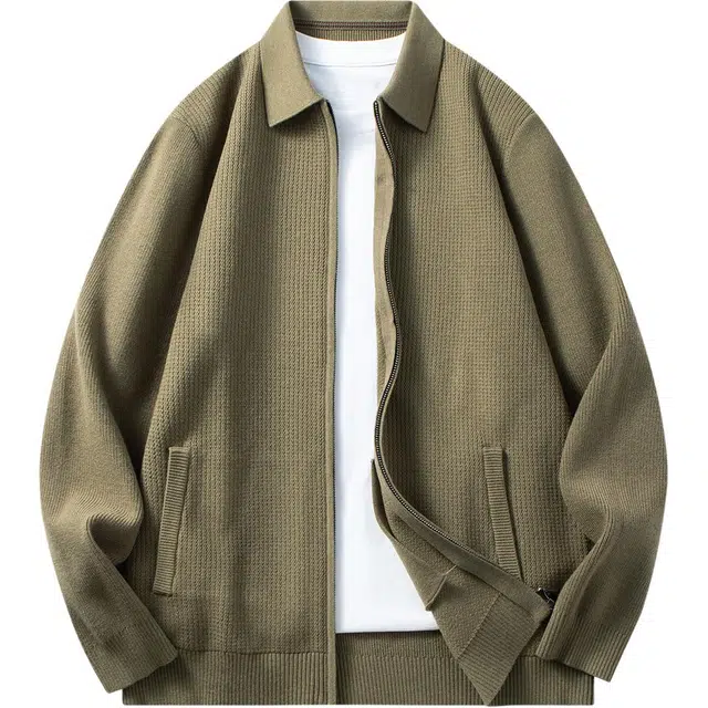 红豆 绵羊毛加厚绒感开衫莫代尔细腻针织外套保暖翻领拉链百搭上衣毛衣 男款