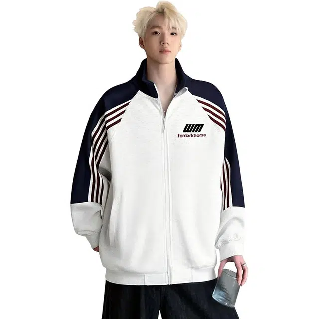 黑马漫画 立领复古潮牌撞色拼接卫衣 男女同款