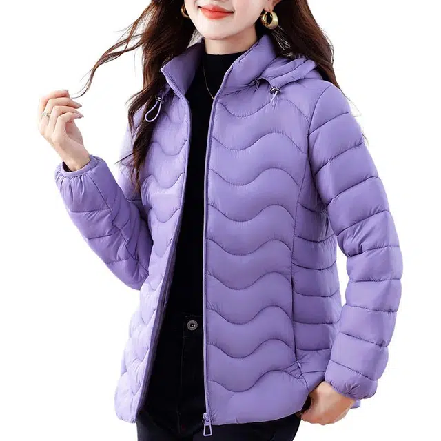 缪斯的诱惑 秋冬经典时尚优雅纯色简约舒适防风防寒轻便运动休闲洋气减龄拉链开衫外套棉衣加绒加厚保暖御寒轻薄百搭立领连帽面包棉服 女款