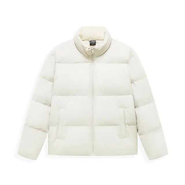 特步 户外纯色运动保暖立领长袖加厚宽松舒适羽绒服 男女同款 棉花白