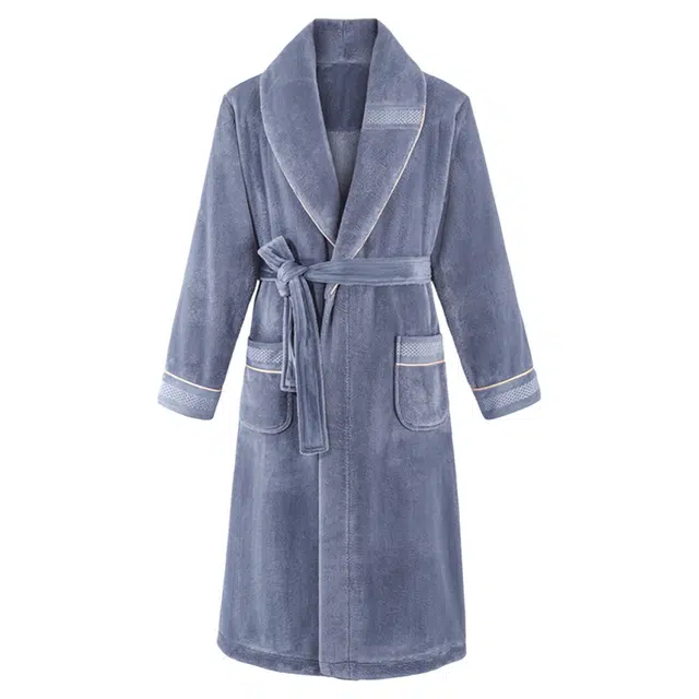 潞优野 舒适简约牛奶绒珊瑚绒保暖家居服加绒加厚可外穿冬季大码睡袍/浴袍 男款