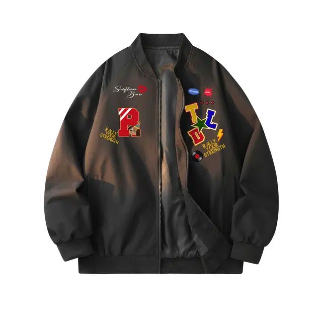 图兰朵 美式复古高街赛车风格撞色拼接时尚潮流氛围感学院风无性别主义宽松户外通勤休闲工装飞行员棒球领夹克外套 男女同款