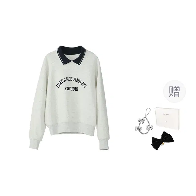 法儿家 学院假日初秋韩系减龄感撞色印花通勤卫衣 女款