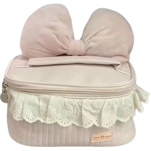 捷朗仕 蕾丝蝴蝶结手提奶呼呼洗漱化妆包 尼龙布 出行收纳包 男女同款情侣款 粉色