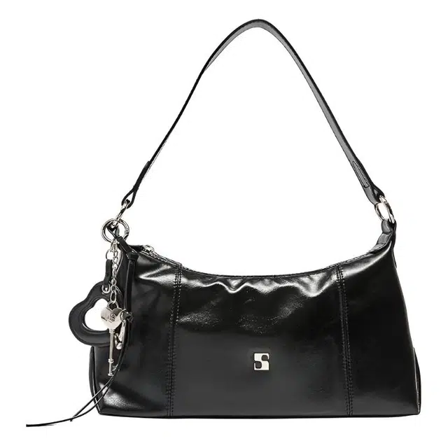 三福 时尚高级五金件设计 人造革 腋下包单肩包 中号 女款 黑色