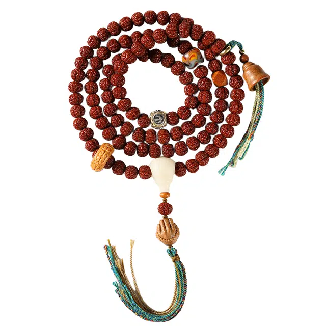 子婳 新中式复古民族风平安喜乐招财转运佛珠原创精致机刷包浆玉化爆肉收藏级手持念珠文玩盘串收藏级 金刚菩提 手串 男女同款情侣款